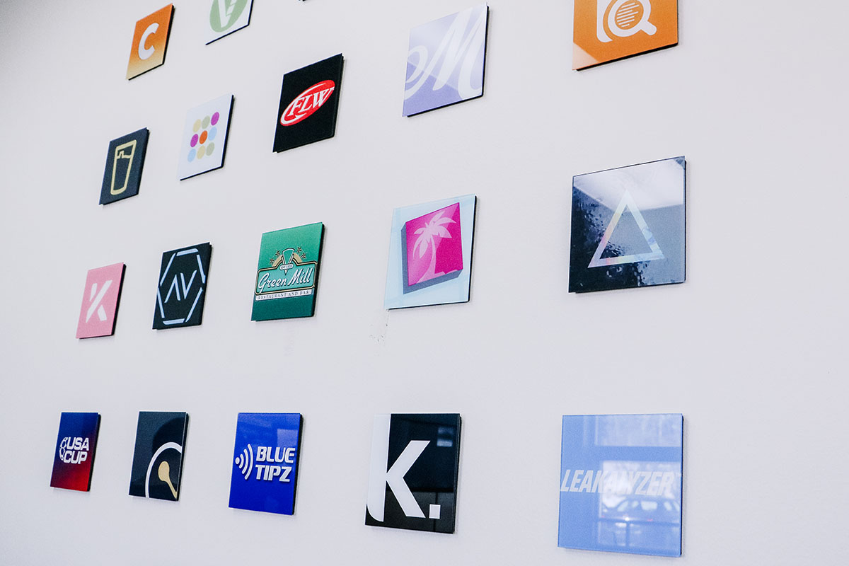 A wall with pictures of various app icons for apps we've built (you can see it in our office if you stop on in!)